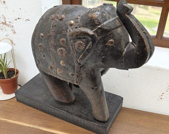 Vintage Wooden Elephant Figurine Original Old Hand Carved