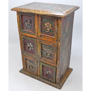Vintage Wooden Mini Chest of Drawers Jewellery Storage Original Old Hand Painted
