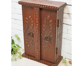 Vintage Wooden Almirah Shaped Storage Box Original Old Fine Hand Painted