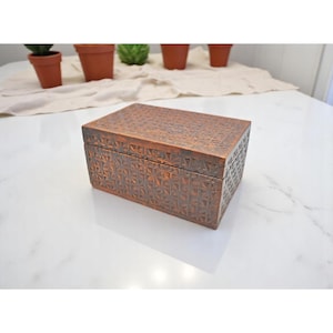 Vintage Wooden Storage Box Original Old Hand Crafted Carved