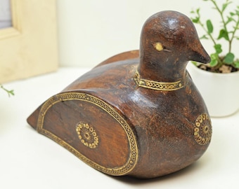 Vintage Wooden Bird Figurine Original Old Hand Carved