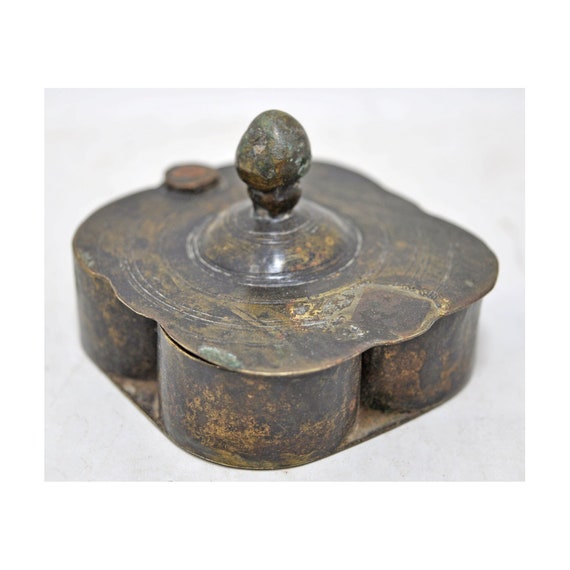 Boîte Kumkum En Laiton Vintage - Artisanale Indienne - Style Années 50 - Occasion