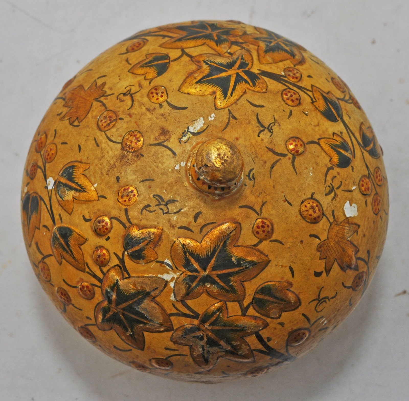 Antique Wooden Round Jewellery Box Original Old Hand Carved Etsy