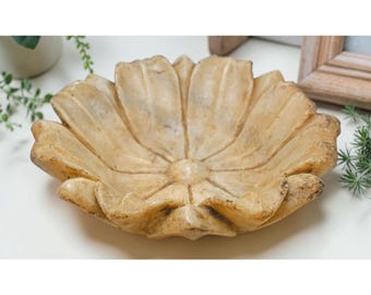 Vintage White Marble Floral Bowl Original Old Fine Hand Carved