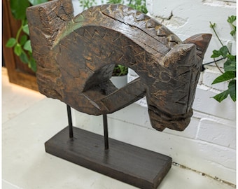 Antique Wooden Horse Head Bust Figurine Original Old Fine Hand Carved