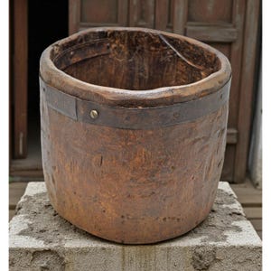 Utensilios de cocina antiguos de madera, olla medidora de grano redondo, original, tallada a mano.