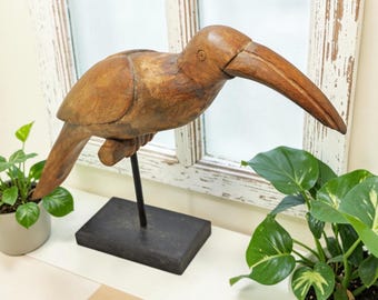 Vintage Wooden Toucan Bird Figurine Original Old Hand Carved