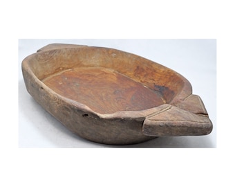 Antique Wooden Dough Kneading Parat Bowl Original Old Hand Carved Large Size Heavy