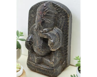 Antique Black Stone God Ganesha Idol Figurine Original Old Fine Hand Carved