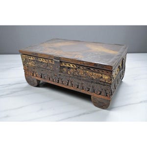Antique Wooden Fine Carved Storage Treausre Chest Box Original Old