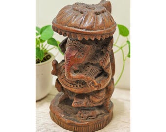 Antique Wooden God Ganesha Idol Figurine Original Old Fine Hand Carved