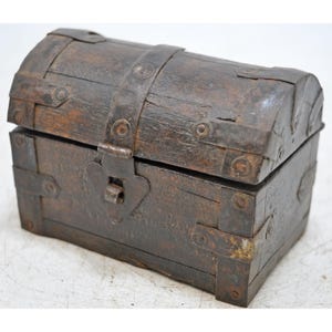 Vintage Wooden Half Round Top Storage Box Original Old Hand Crafted Metal Fitted
