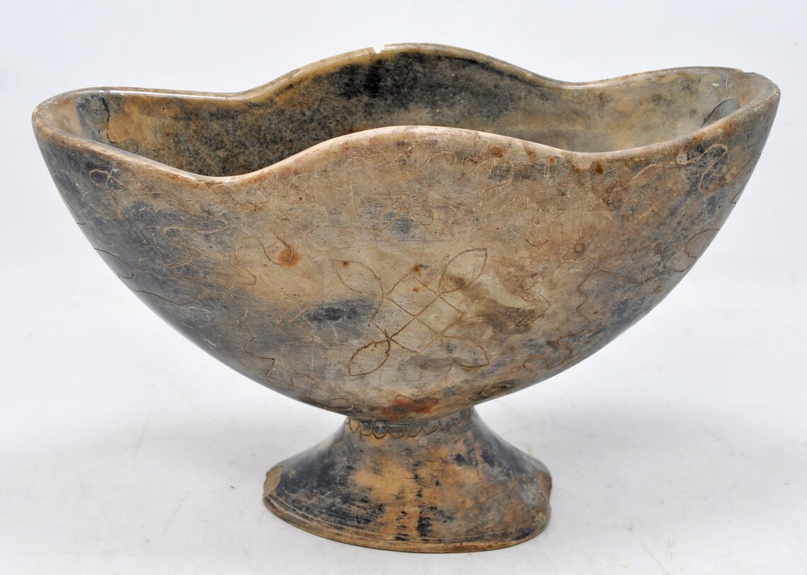 Antique Stone Half Round Tall Bowl Original Old Very Fine Hand Etsy