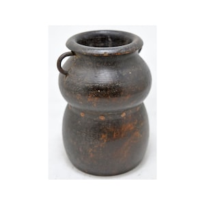 Antique Wooden Unique Shaped Oil Pot Original Old Hand Crafted Carved
