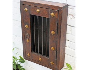 Vintage Wooden Wall Key Hanging Cabinet Box Original Old Hand Crafted