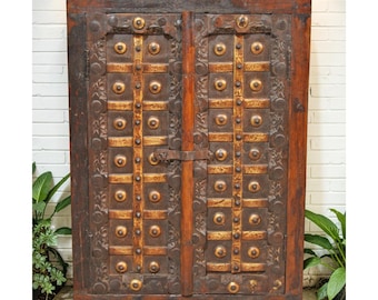 Antique Wooden Large Wall Décor Window Panel Frame Original Old Fine Metal Work