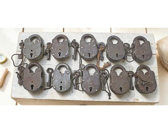 Lot of 10 Vintage Iron Lever System Pad Locks Original Old Hand Crafted