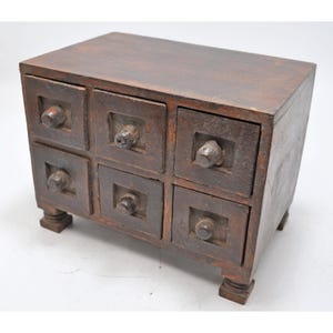 Vintage Wooden 6 Small Drawers Jewellery Box Original Old Fine Hand Crafted