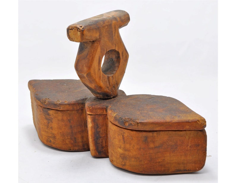 Antique Wooden Kitchenware Spice Container Box Original Old Hand Carved
