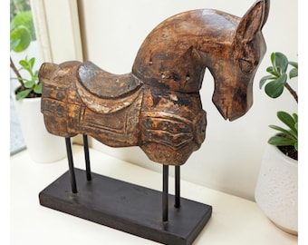 Antique Wooden Large Horse Figurine Original Old Fine Hand Carved