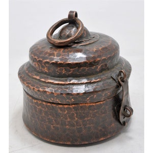 Antique Copper Round Chapati Bread Box Original Old Hand Crafted