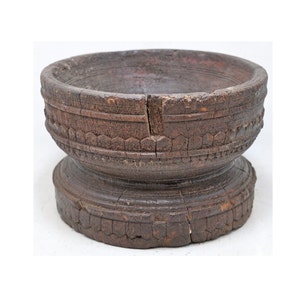 Antique Wooden Agricultural Seed Holder Bijni Original Old Fine Hand Carved