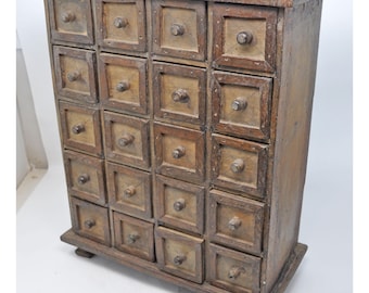Vintage Wooden 20 Small Drawers Jewellery Box Original Old Fine Hand Crafted