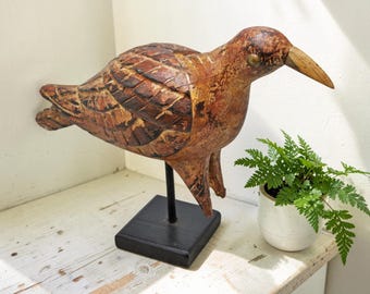 Vintage Wooden Bird Figurine Original Old Hand Carved Painted