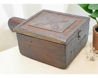 Antique Wooden Kitchenware Spice Box Original Old Hand Carved