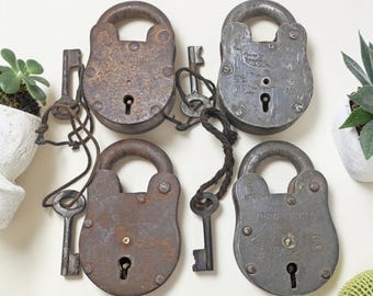 Lot of 4 Vintage Iron Lever System Pad Locks Original Old Hand Crafted