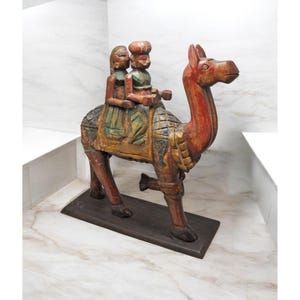 Antique Wooden Camel With Riders Figurine Original Old Very Fine Hand CarvedAntique