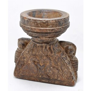Antique Wooden Fine Carved Agriculture Seed Holder Bijni Original Carved