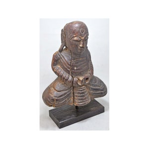 Antique Wooden Holy Man Priest Figurine Statue Original Old Hand Carved