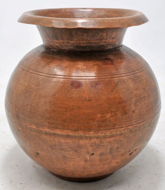 Old Hand Carved Rustic Water Pot Matka Wooden Round Matka Pot
