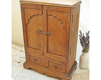 Vintage Wooden Mini Storage Cabinet Original Old Fine Hand Crafted Carved