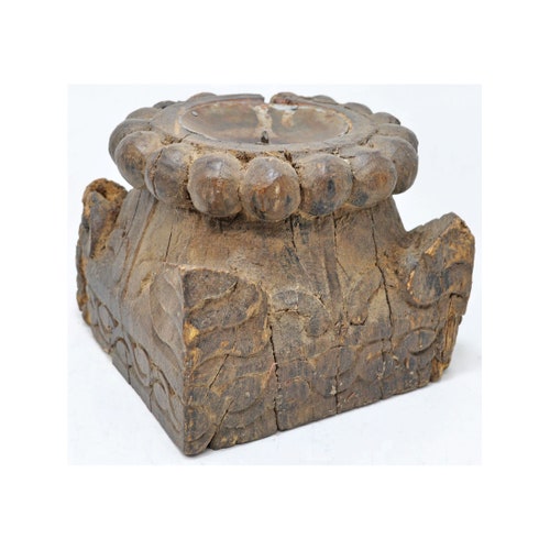Antique Wooden Small shops Column Base Candle Holder Stand Original Old Hand Carved