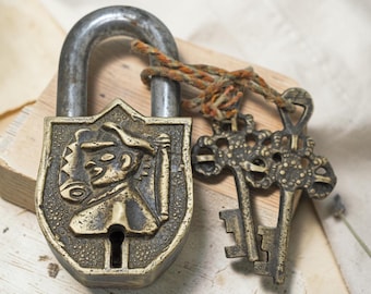 Antique Brass Pad Lock Original Old Hand Crafted Very Fine Engraved