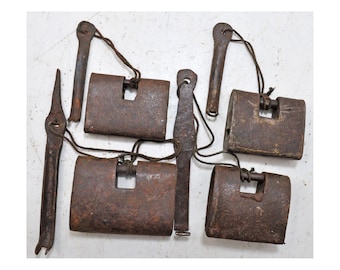 Lot of 4 Antique Iron Strip System Pad Locks Working Original Old Hand Crafted