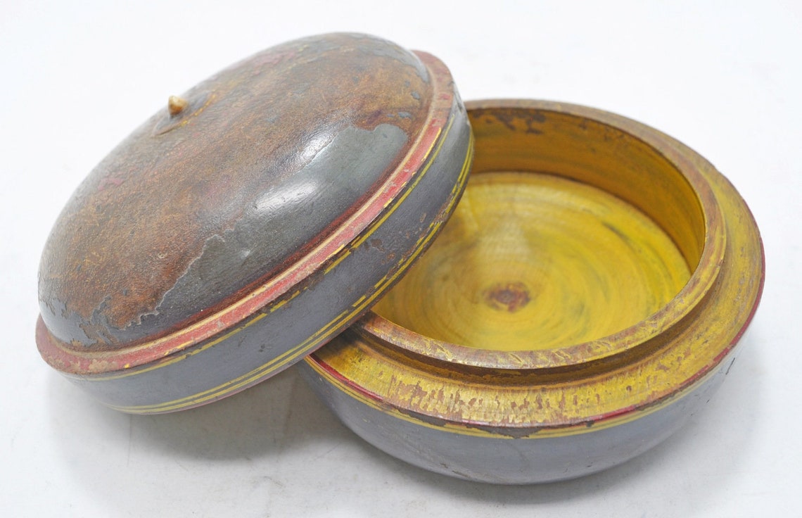 Madera antigua Kum Kum polvo Tika caja original vieja tallada | Etsy