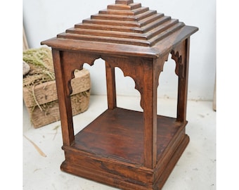 Vintage Wooden Temple Pedestal Stand Original Old Hand Crafted Carved