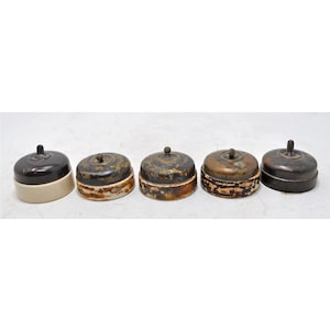Antique Lot of 5 Brass Porcelain Electric Switches Original Old Round Shape