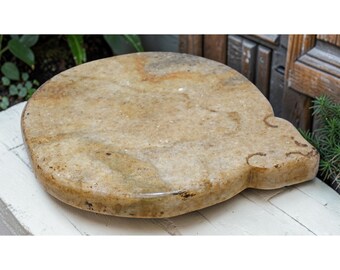 Antique White Marble Round Chapati Bread Rolling Plate Original Old Hand Carved