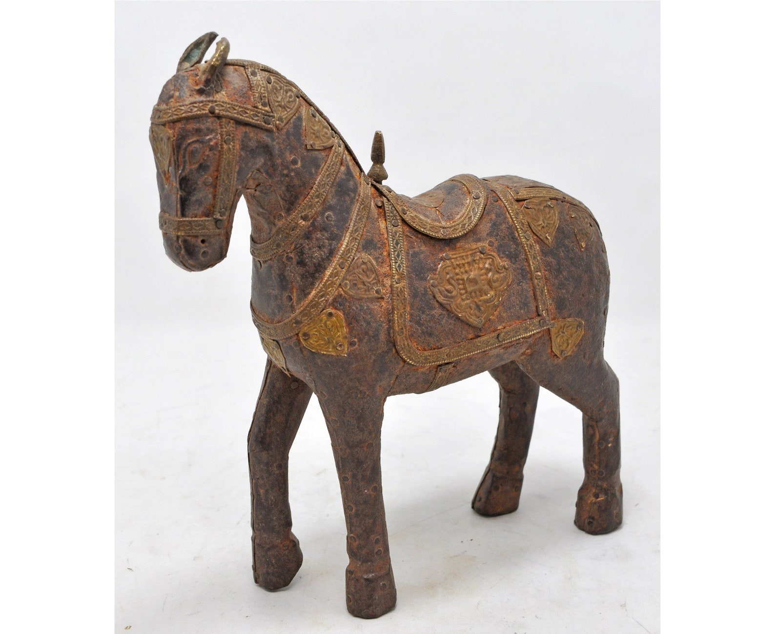 Vintage Wooden Horse Figurine Original Old Hand Carved Brass Etsy