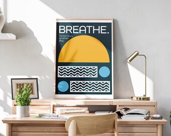 Calming Graphic Print, Breathe Print, Calming Beach Print, Print, Printable Meditation Print, Mindfulness Print