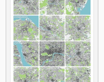 Urban Density! 12 City Matrix A2 Print