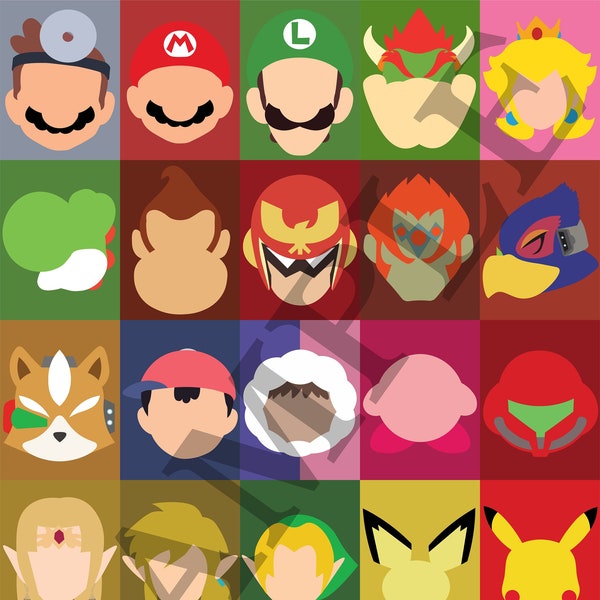 Super Smash Bros Melee - 25 Character Roster Poster Digital Download