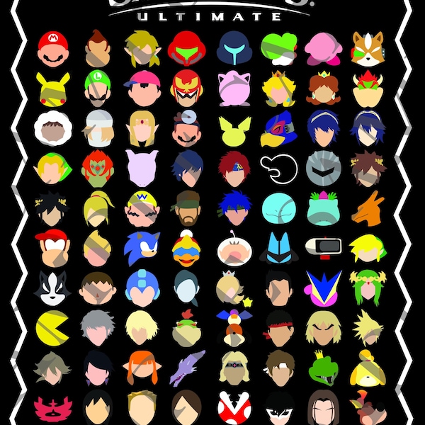 Super Smash Bros Ultimate - Full Roster Poster Digital Download
