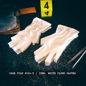 Terrifying Mime Clown White Gloves – Horror Cosplay Gloves for Slasher Costume, Halloween Prop, Clean Version – Adult Killer Clown Cosplay