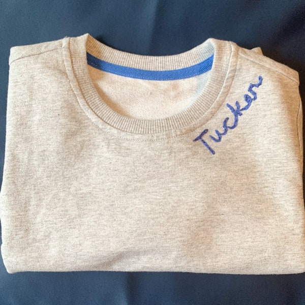 Shoulder Stitched Hand Embroidered Sweatshirt, toddler personalized shirt, hand stitched shirts, childrens customizable shirt
