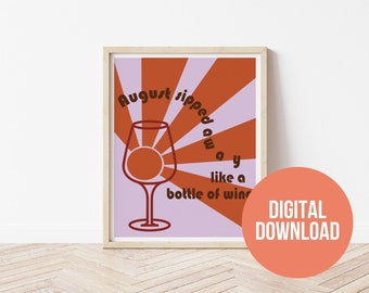 August- Taylor Swift Poster, Digital Download, Taylor Swift Art Print, The Eras Tour Merch, Wine Wall Art, Folklore Album Art, Bar Cart Art